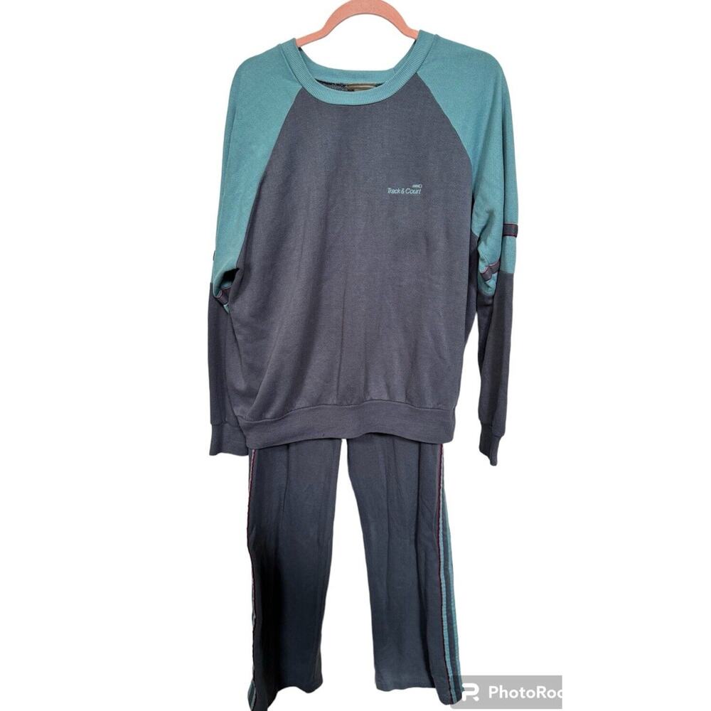 Track & Court Full Set Tracksuit VTG‎ L Gray Blue Red Tennis Racquetball Sports
